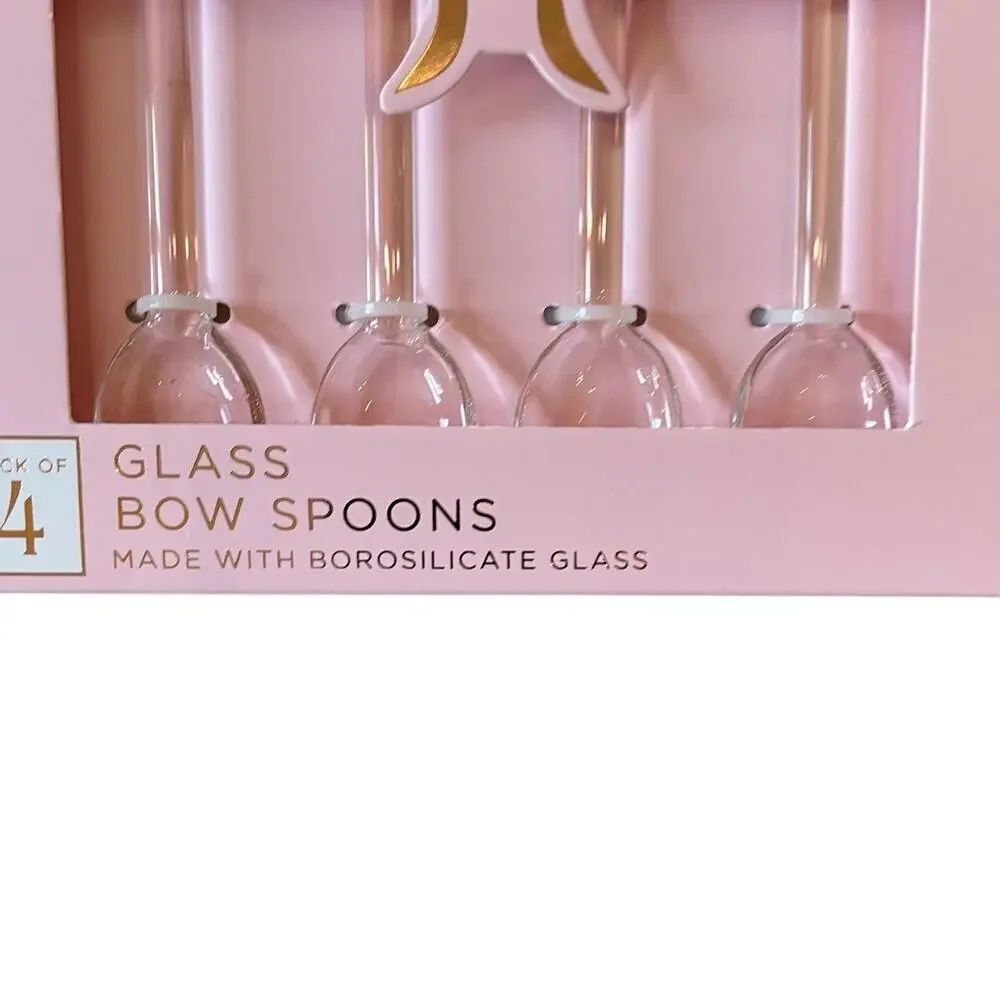 Cleo & June Glass Pink Bow Spoons Set of 4 NEW